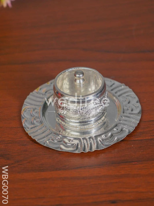 German Silver 1 Cup Kumkum Holder with Plate - 4 inch - WBG0070