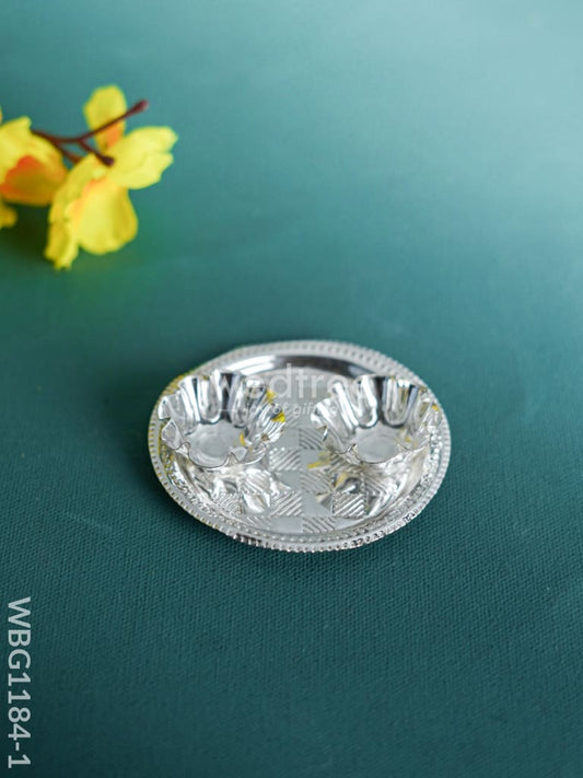 German Silver 2-Cup Kumkum Holder with Round Base - WBG1184-1