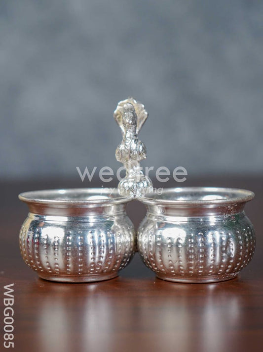 German Silver 2-Cup Kumkum Holder with Peacock - WBG0085