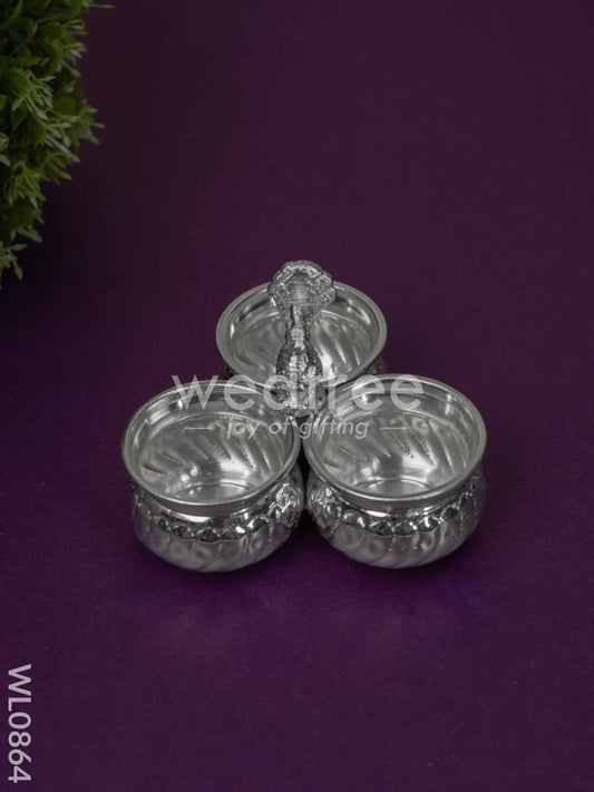 German Silver 3 Cup Peacock Kumkum Holder - WL0864