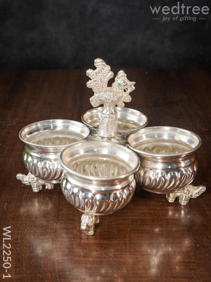 German Silver 4 Cup Kumkum Holder - WL2250