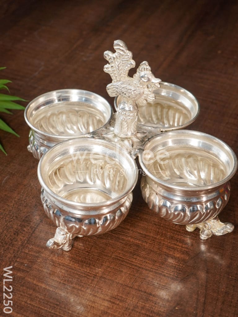 German Silver 4 Cup Kumkum Holder - WL2250