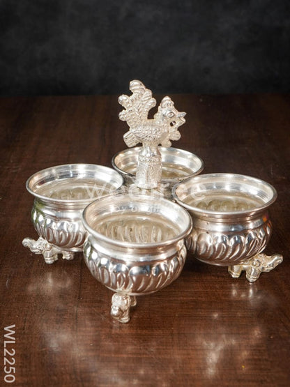 German Silver 4 Cup Kumkum Holder - WL2250