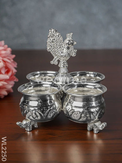 German Silver 4 Cup Kumkum Holder - WL2250