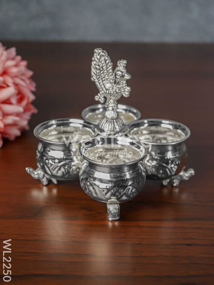 German Silver 4 Cup Kumkum Holder - WL2250