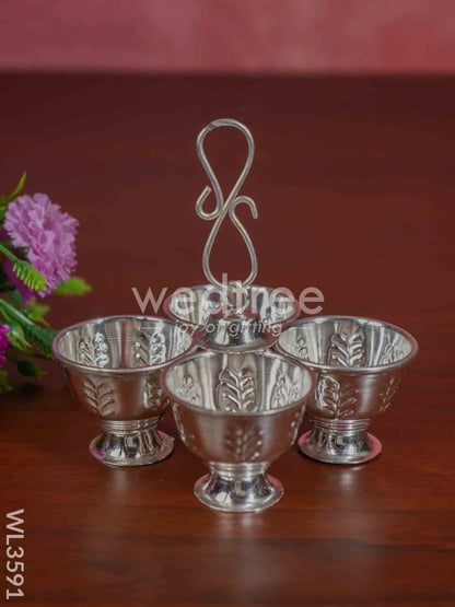 German Silver 4 Cup Kumkum Holder - WL3591
