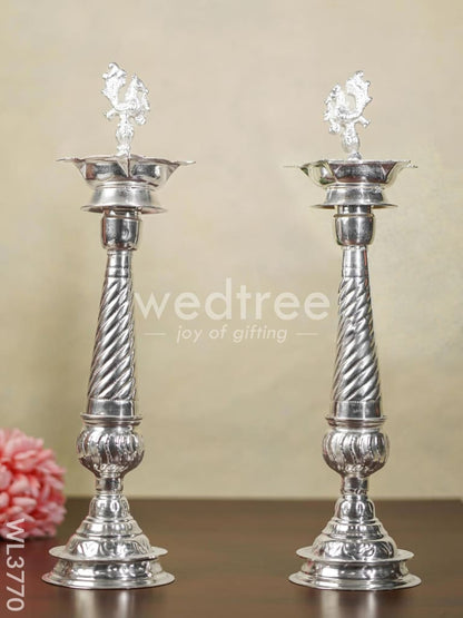 German Silver Annapakshi 5 Face Kuthu Vilaku - Set of 2 - 16 inch - WL3770