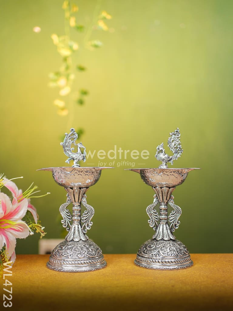German Silver Annapakshi Kuthu Vilaku- 10 inch- Set of 2 - WL4723