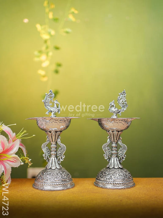 German Silver Annapakshi Kuthu Vilaku- 10 inch- Set of 2 - WL4723