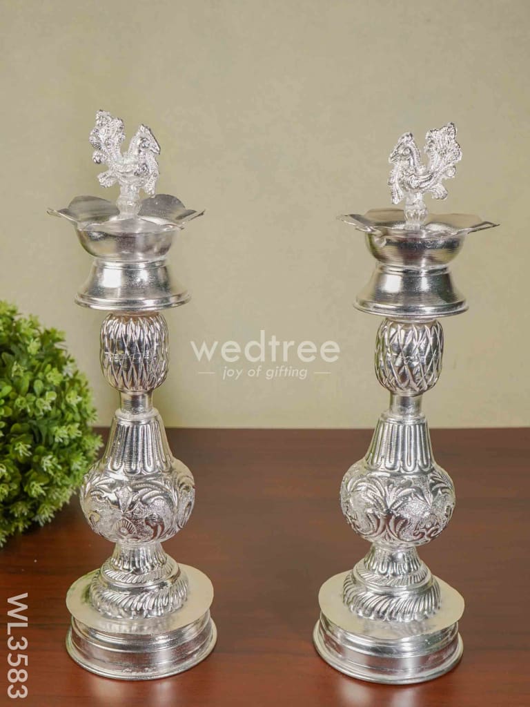 German Silver Annapakshi Kuthu Vilaku - 15 inch - Set of 2 - WL3583