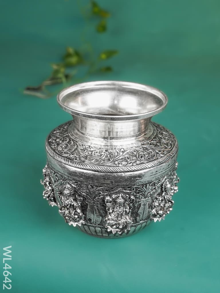 German Silver Antique Ashtalakshmi Floral Kalash - WL4642