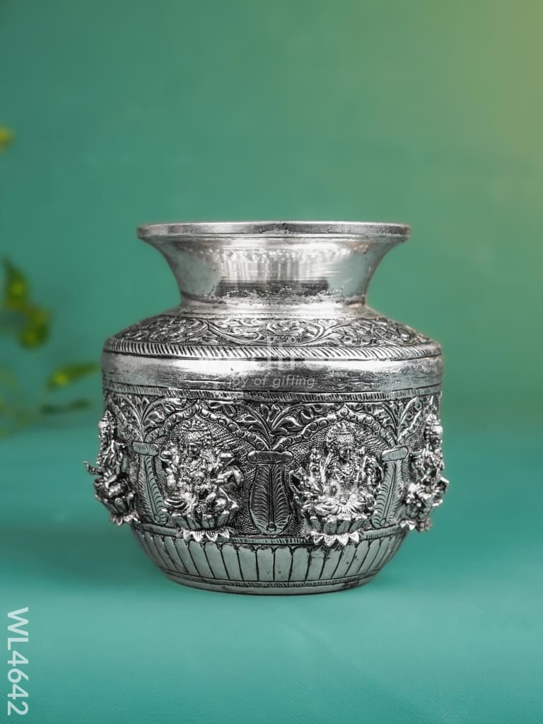German Silver Antique Ashtalakshmi Floral Kalash - WL4642