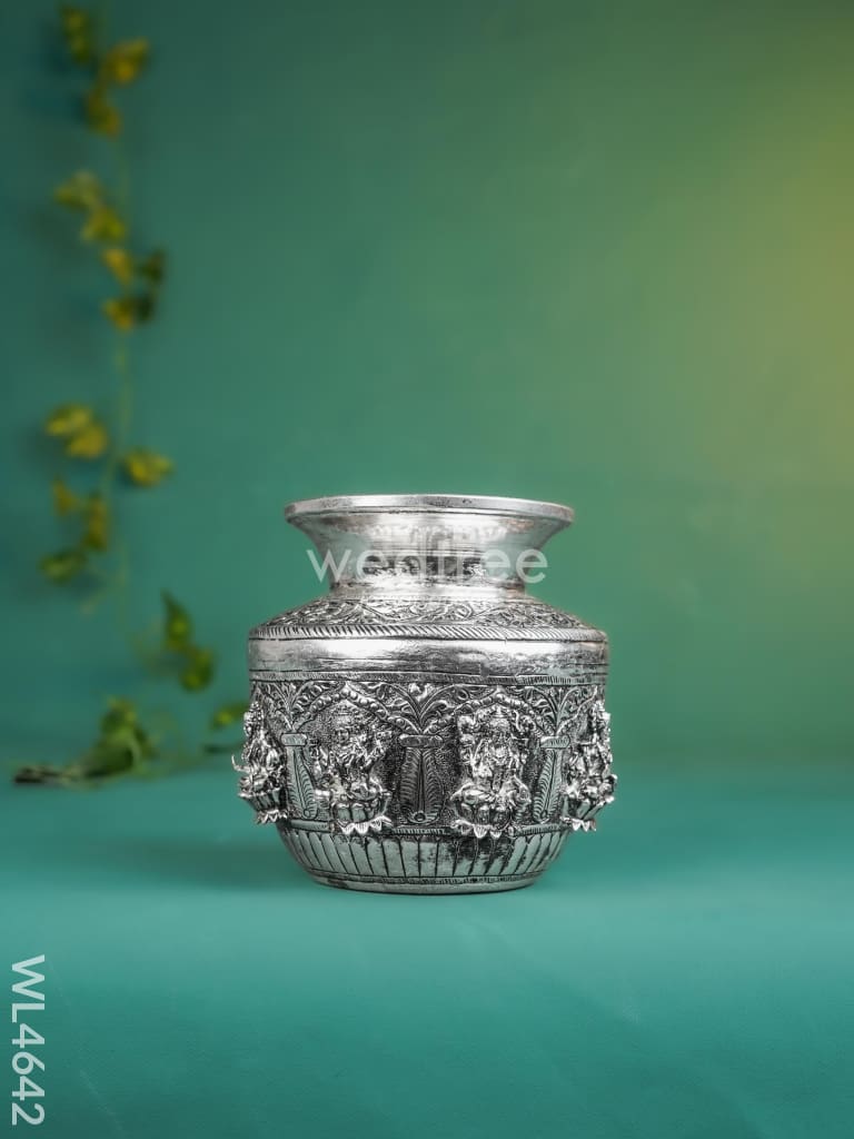 German Silver Antique Ashtalakshmi Floral Kalash - WL4642