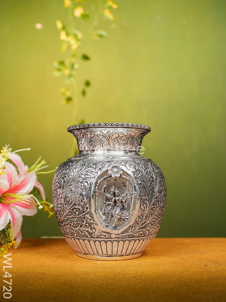 German Silver Antique Floral Radhakrishna Kodam - 7 inch - WL4720