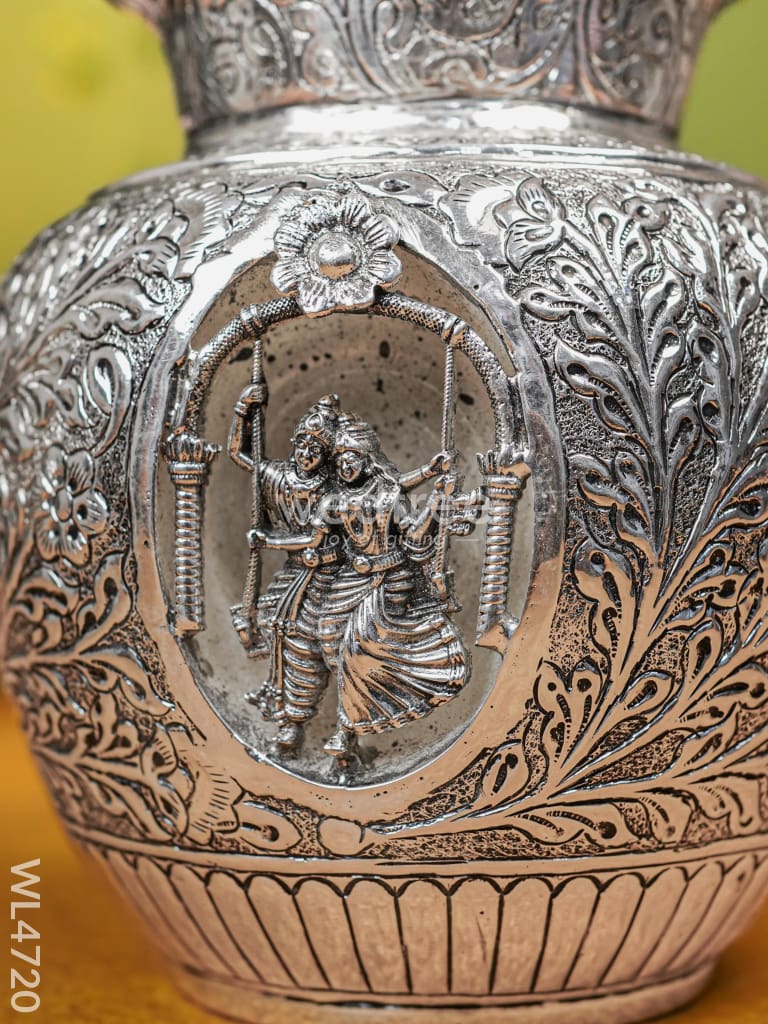 German Silver Antique Floral Radhakrishna Kodam - 7 inch - WL4720