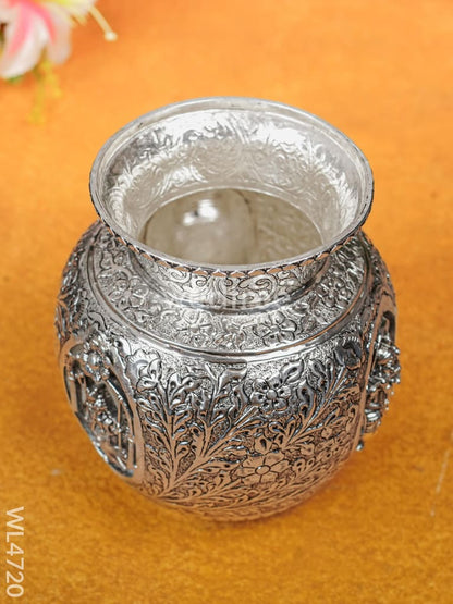 German Silver Antique Floral Radhakrishna Kodam - 7 inch - WL4720