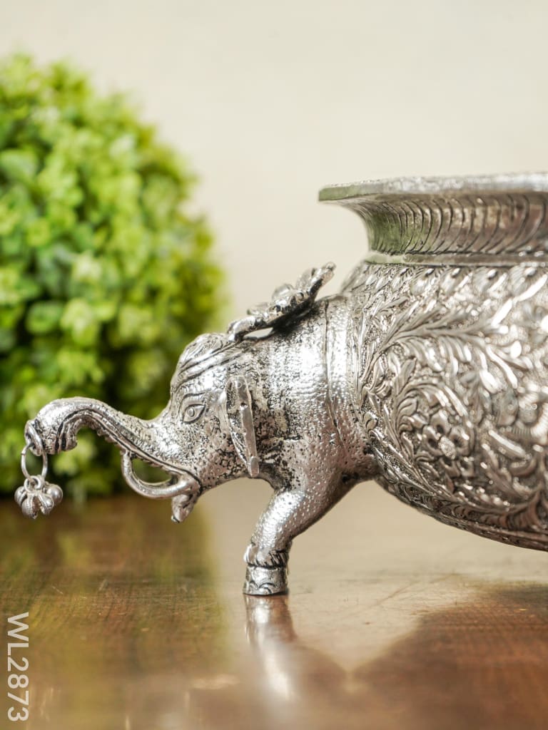 German Silver Antique Urli with Elephant Stand - 14 inch - WL2873