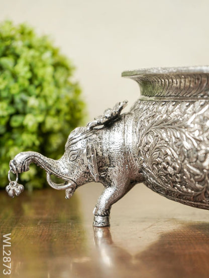 German Silver Antique Urli with Elephant Stand - 14 inch - WL2873