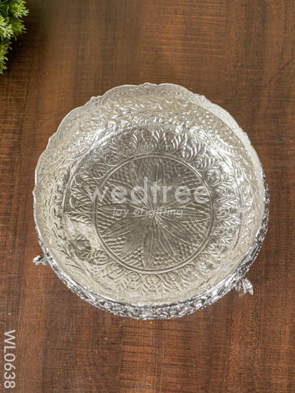 German Silver Antique Urli with Peacock Stand - 8 inch - WL0638