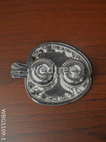 German Silver Apple Shaped Haldi/Kumkum Holder with 2 Cups - WBG1109-1