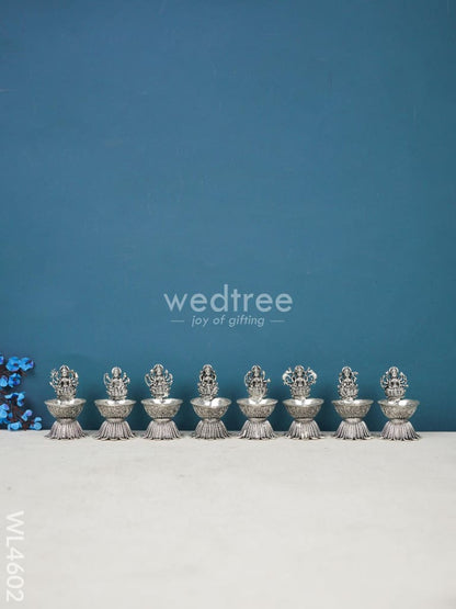 German Silver Ashtalakshmi Diya - Set of 8 - WL4602