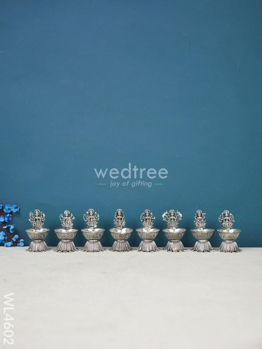 German Silver Ashtalakshmi Diya - Set of 8 - WL4602