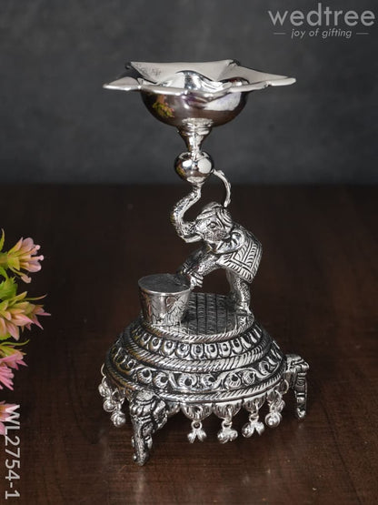 German Silver Decorative Elephant 5 Face Diya with Bells - WL2754-1