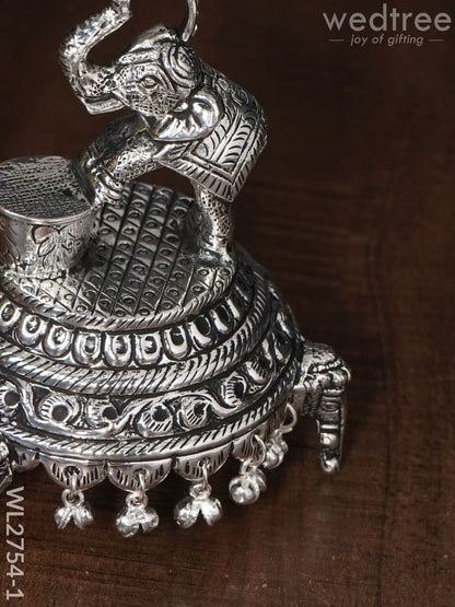 German Silver Decorative Elephant 5 Face Diya with Bells - WL2754-1