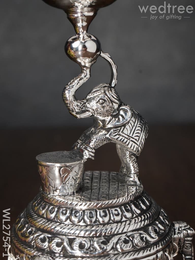 German Silver Decorative Elephant 5 Face Diya with Bells - WL2754-1