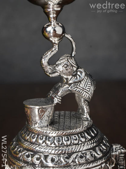 German Silver Decorative Elephant 5 Face Diya with Bells - WL2754-1