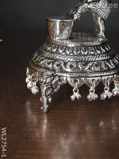 German Silver Decorative Elephant 5 Face Diya with Bells - WL2754-1
