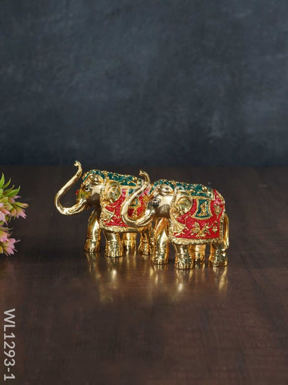 German Silver Elephant Meenekari (Set of 2) - WL1293-1