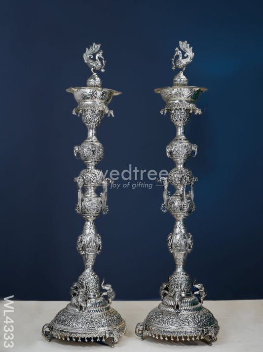 German Silver Elephant Peacock Kuthu vilaku - 40 inch - WL4333