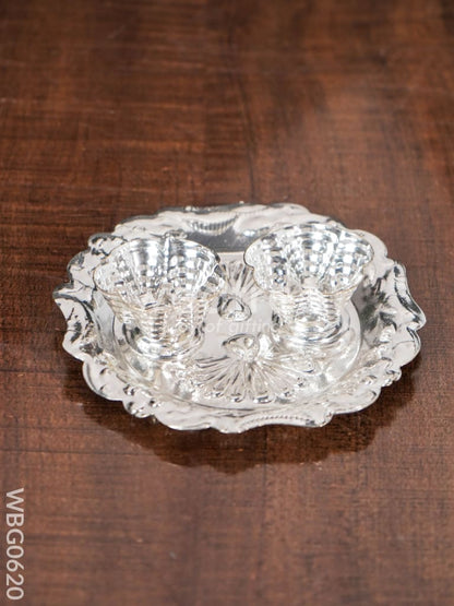 German Silver Flower Shaped 2 kumKum Holder - Round - WBG0620