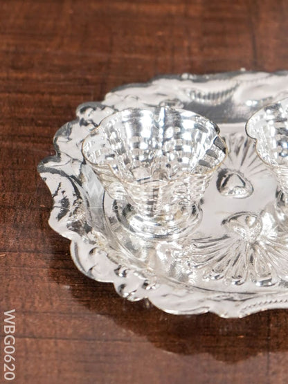 German Silver Flower Shaped 2 kumKum Holder - Round - WBG0620