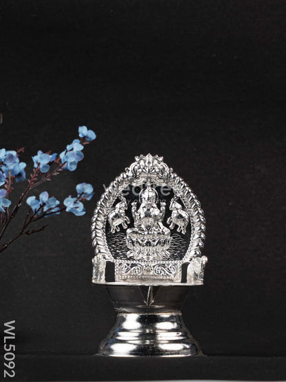 German Silver Gajalakshmi Diya with Elephants - WL5092