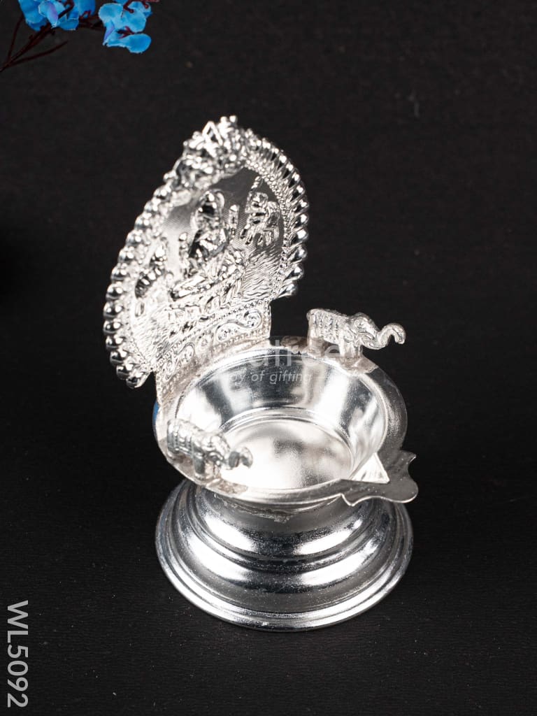 German Silver Gajalakshmi Diya with Elephants - WL5092