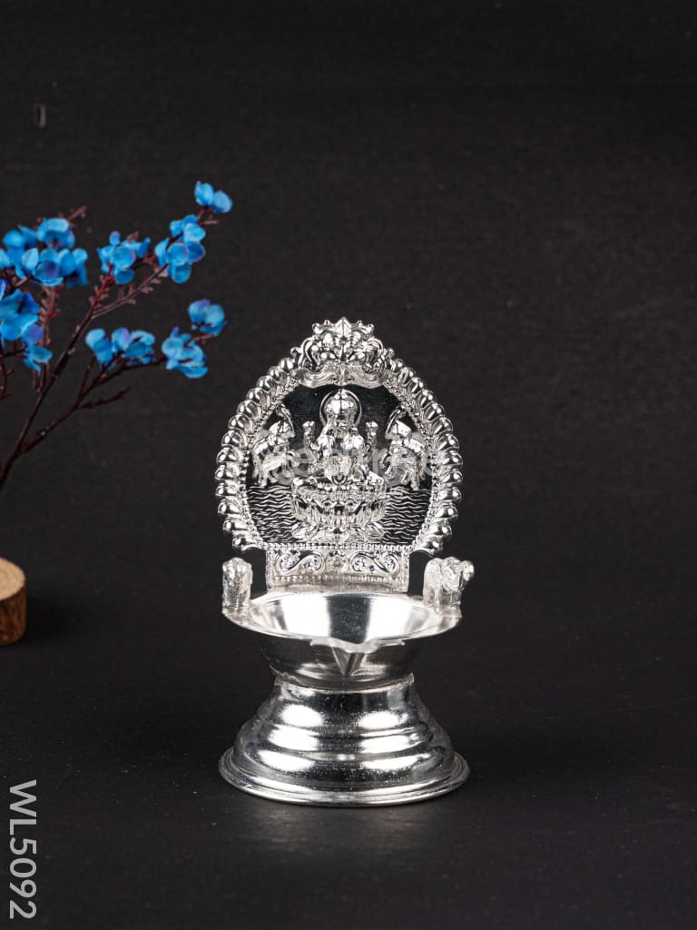 German Silver Gajalakshmi Diya with Elephants - WL5092