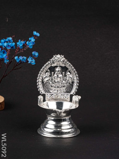 German Silver Gajalakshmi Diya with Elephants - WL5092