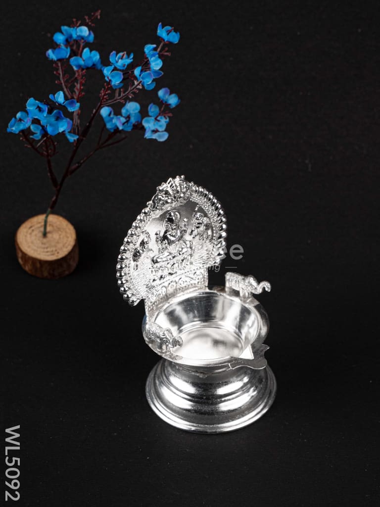 German Silver Gajalakshmi Diya with Elephants - WL5092
