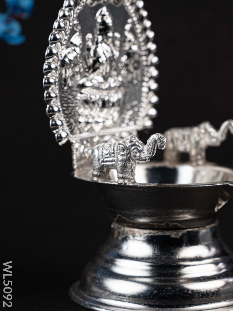 German Silver Gajalakshmi Diya with Elephants - WL5092