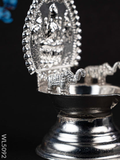 German Silver Gajalakshmi Diya with Elephants - WL5092
