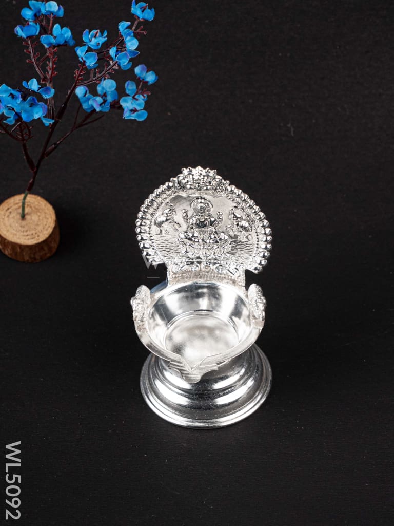German Silver Gajalakshmi Diya with Elephants - WL5092