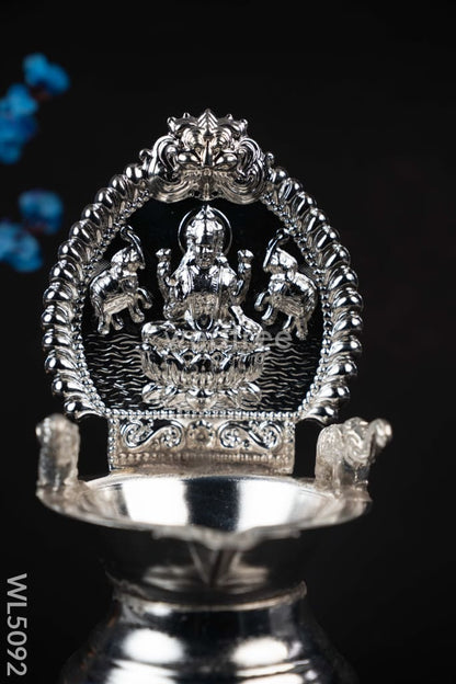 German Silver Gajalakshmi Diya with Elephants - WL5092