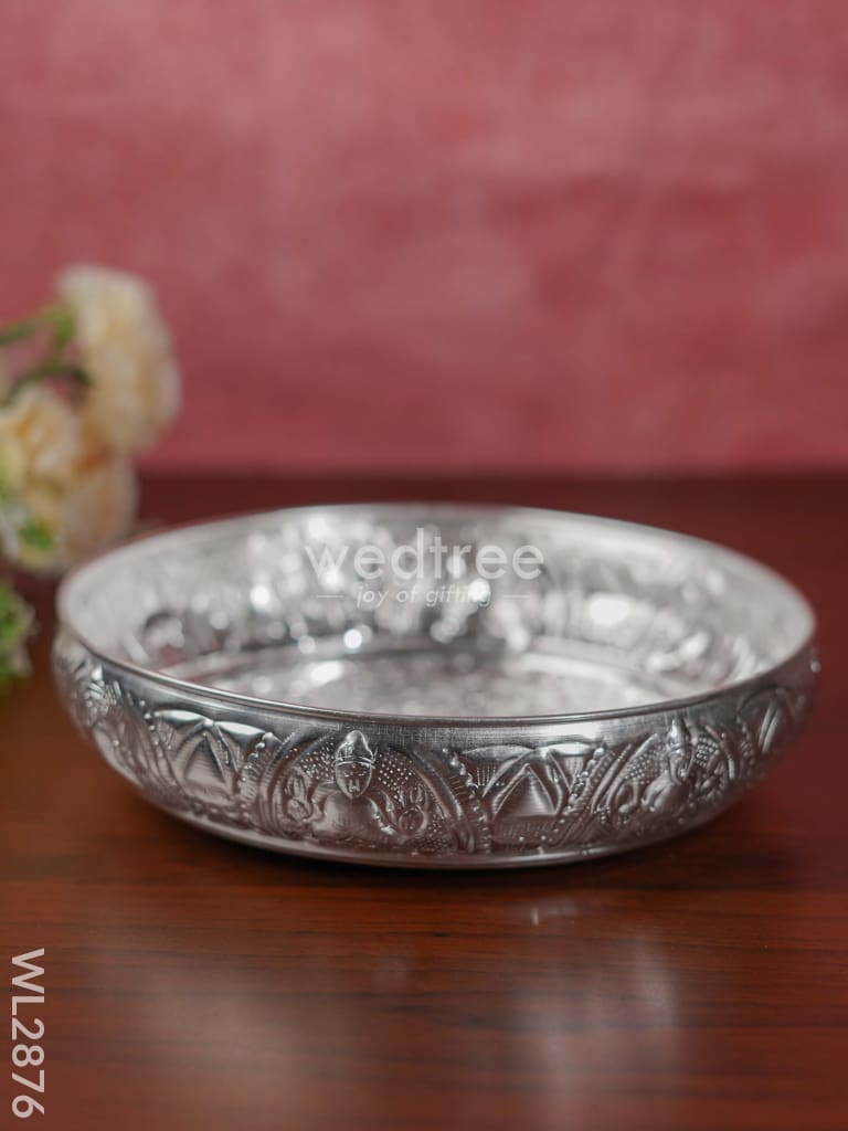 German Silver Ganesha Floral Urli with Stand - 10 inch - WL2876