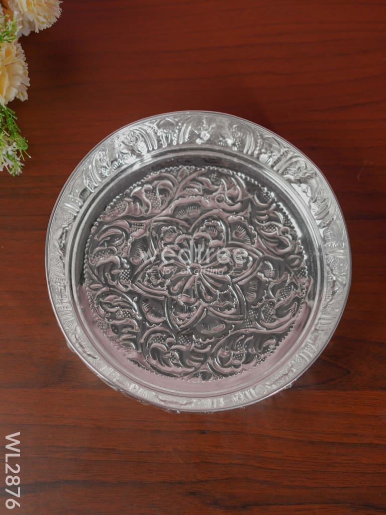 German Silver Ganesha Floral Urli with Stand - 10 inch - WL2876