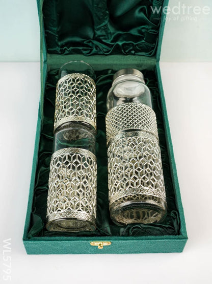 German Silver Glass Bottle with Set of 2 Glass - WL5795