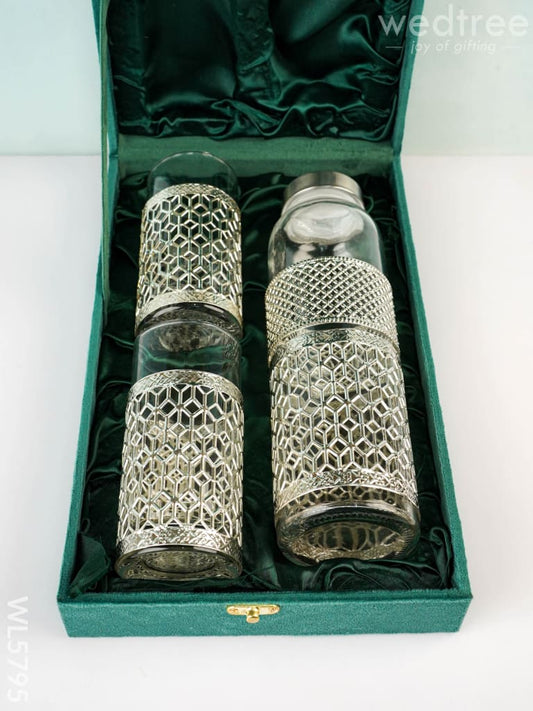 German Silver Glass Bottle with Set of 2 Glass - WL5795