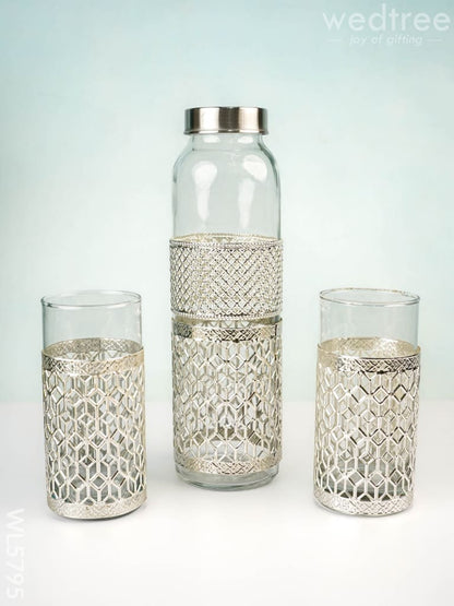 German Silver Glass Bottle with Set of 2 Glass - WL5795