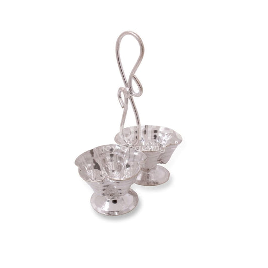 German Silver 2-Cup Floral Kumkum - W2394